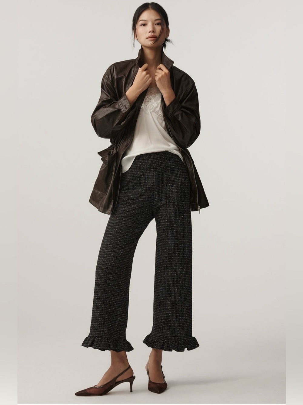 Maeve Black Wide-Leg Ruffle-Hem Pants